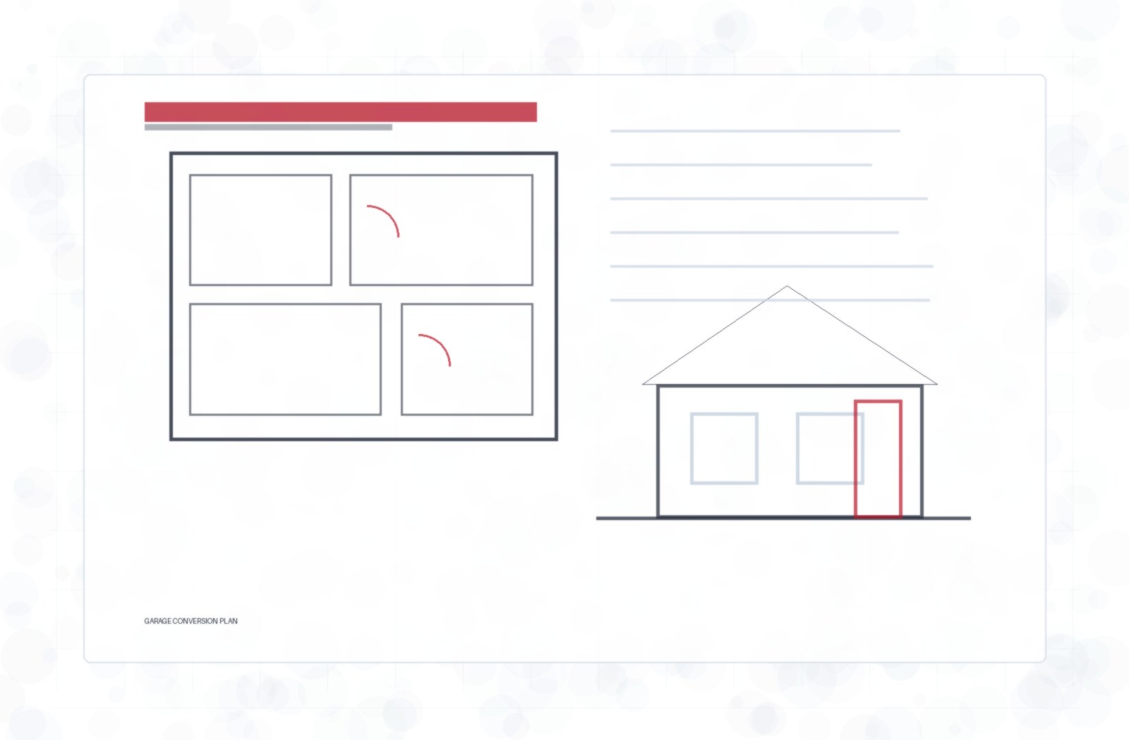 Garage conversion ADU plan concept with layout, utility route, and inspection notes